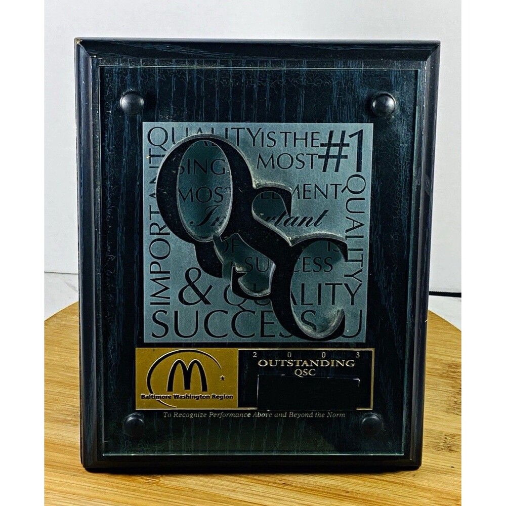 VTG McDonald's 2003 Outstanding QSC Award Plaque Baltimore Washington Region